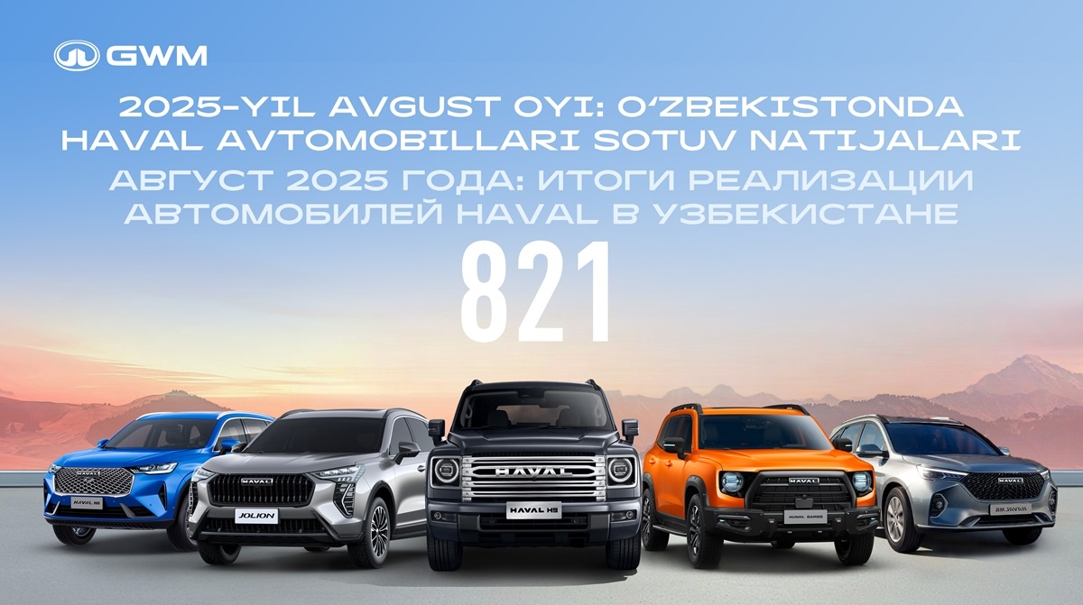 Август 2025 года: итоги реализации автомобилей HAVAL в Узбекистане
